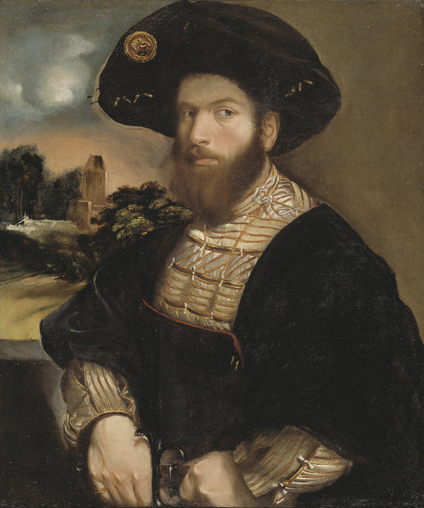 Detail of Portrait of a Man Wearing a Black Beret, ca 1530 by Anonymous