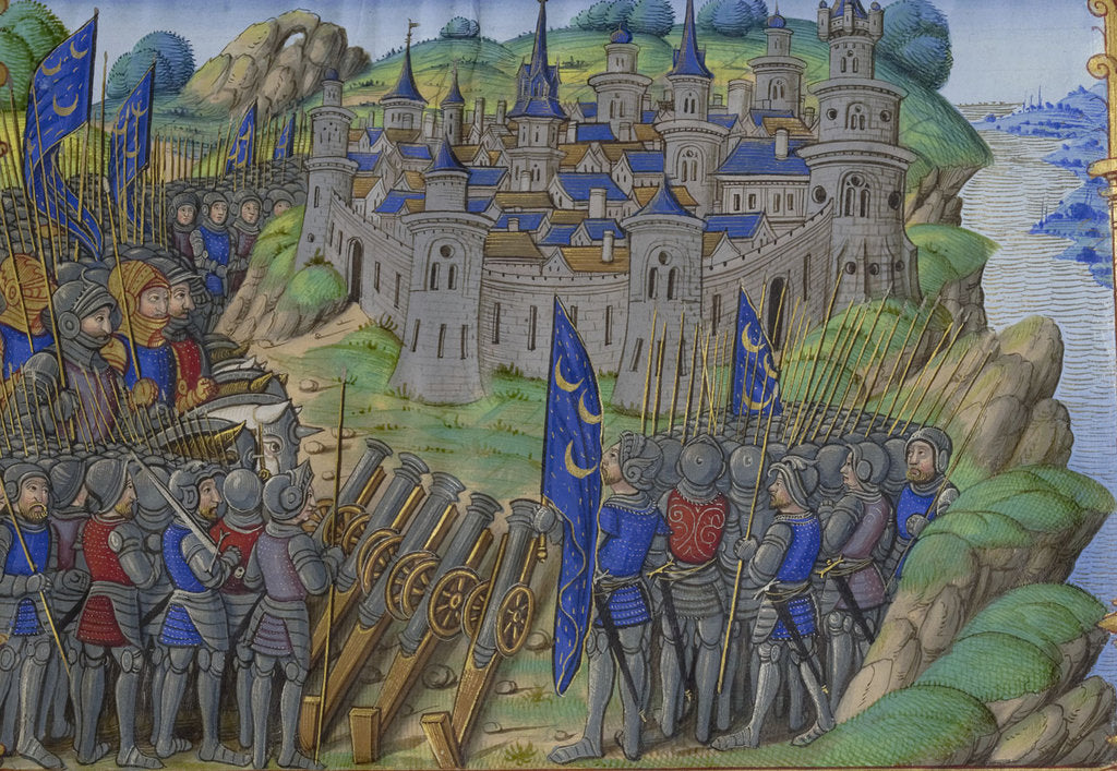 Detail of Hannibals army at the city of Naples. Miniature from: Vie dHannibal by Plutarch, 16th century by Anonymous
