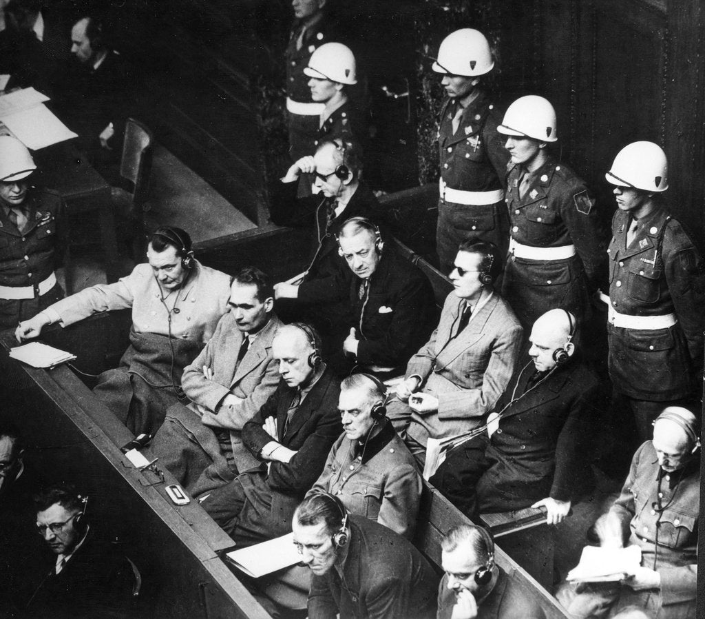 Detail of Defendants in the dock at the Nuremberg trials, 1945 by Anonymous