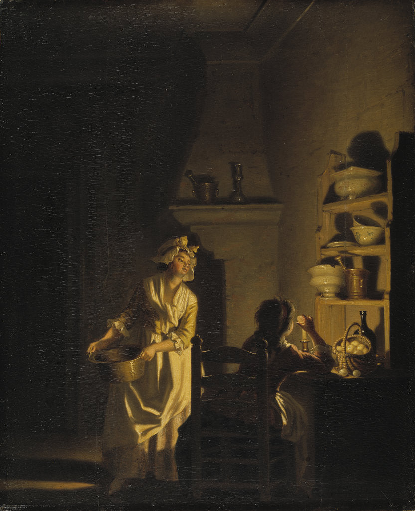 Detail of Testing Eggs. Interior of a Kitchen by Anonymous