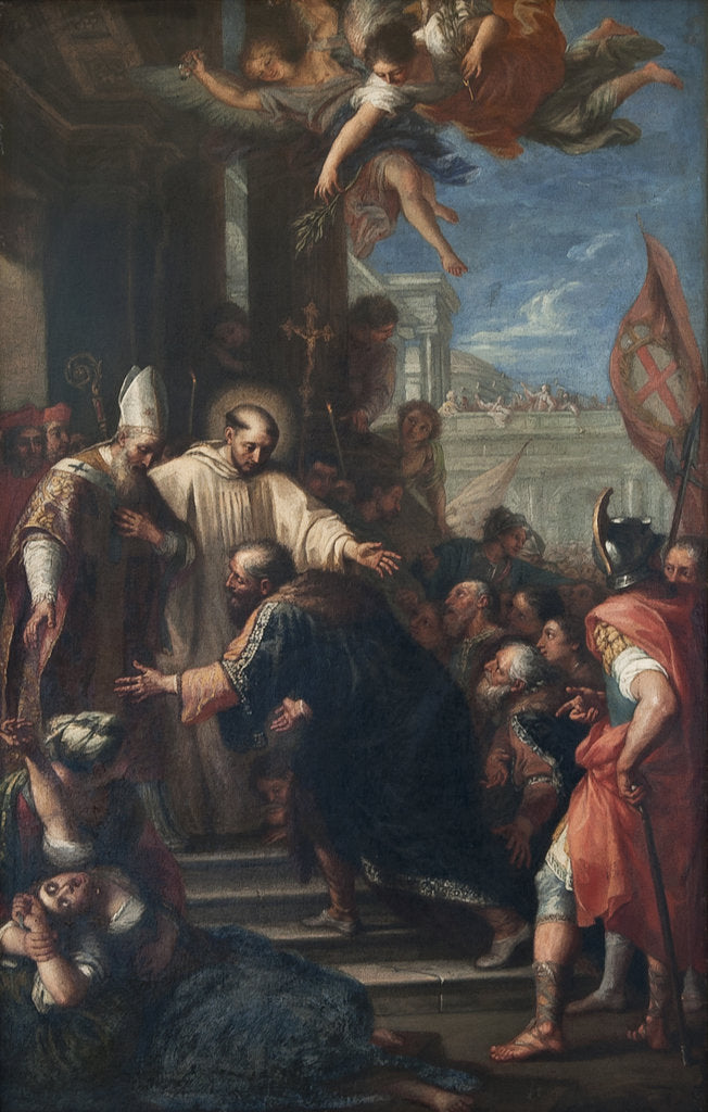 Detail of The end of the schism of Anacletus. The Antipope Anacletus II kneeling before Pope Innocent II, um 1 by Anonymous