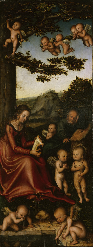 Detail of The Holy Family surrounded by Angels. Altarpiece of the Virgin (left wing), 1510-1515 by Anonymous