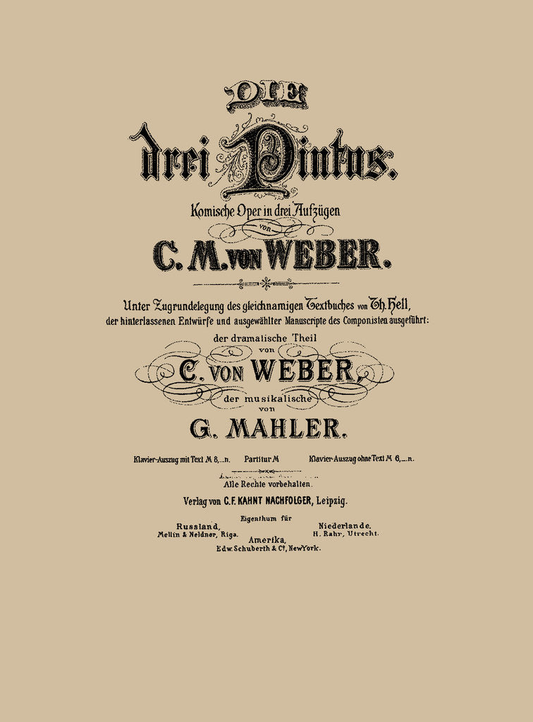 Detail of Cover of the vocal score of opera Die drei Pintos by Carl Maria von Weber, 1888 by Anonymous