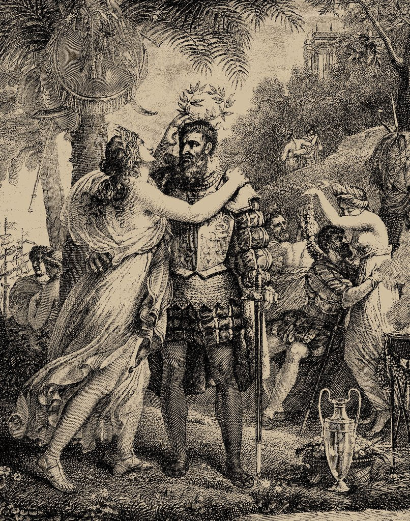 Detail of Vasco da Gama on the Island of Love. Illustration for The Lusiads by Luiz de Camoes, 1817 by Anonymous