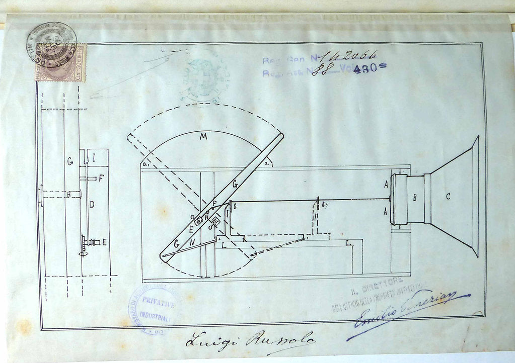 Detail of Original sketch of one of the intonarumori, 1914 by Anonymous