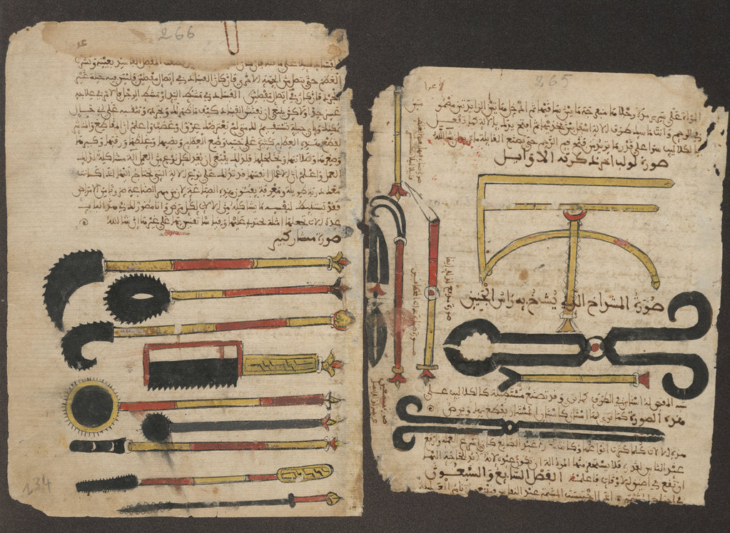 Detail of Surgical instruments. Manuscript of Al-Tasrif (The Method of Medicine) by Abulcasis, ca 1213-1223 by Anonymous