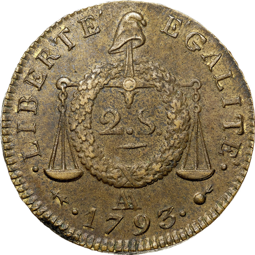 Detail of Coin 2 Sols. The National Convention period. Revers, Inscription: Liberté Égalité, 1793 by Anonymous