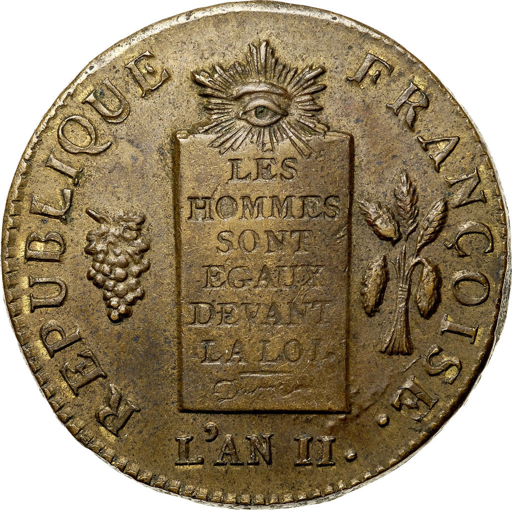 Detail of Coin 2 Sols. The National Convention period. Avers, Inscription: Les hommes sont tous égaux devant l by Anonymous