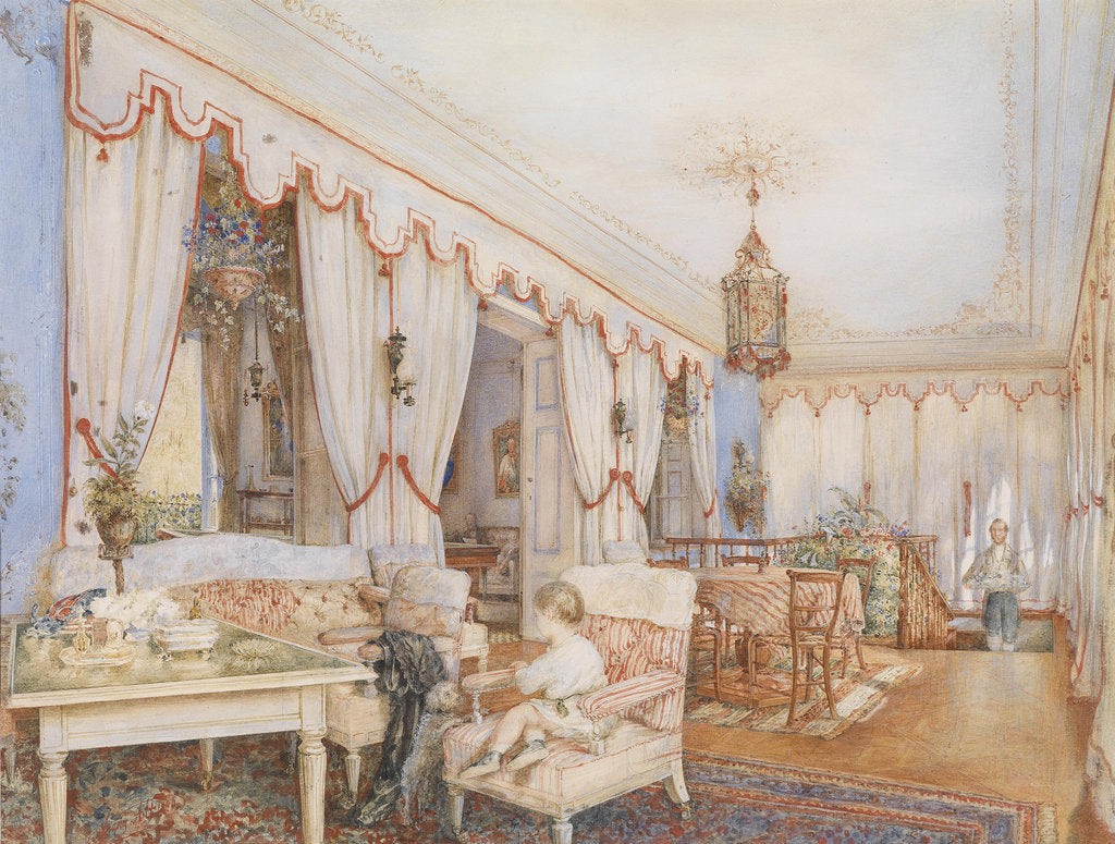 Detail of Interior with a child playing with a dog, 1846 by Anonymous