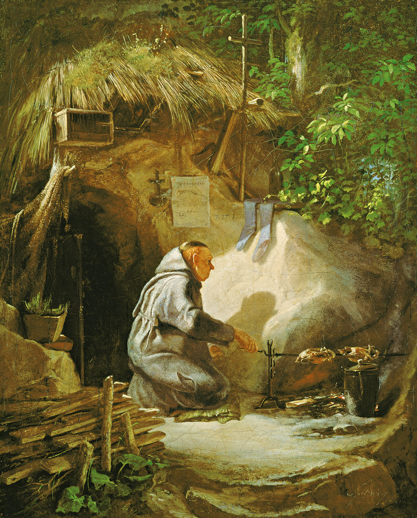 Detail of Hermit, Roasting a Chicken, 1841 by Anonymous