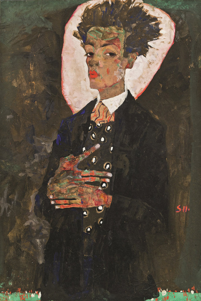 Detail of Self-Portrait with Peacock Vest Standing, 1911 by Anonymous