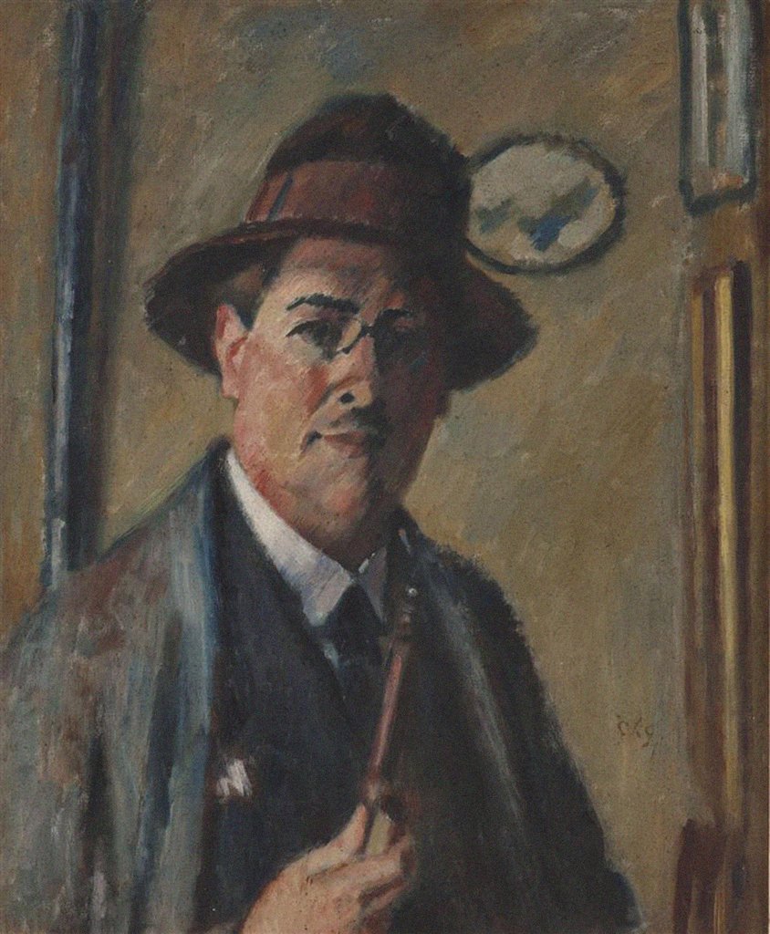 Detail of Self-Portrait with a pipe by Anonymous