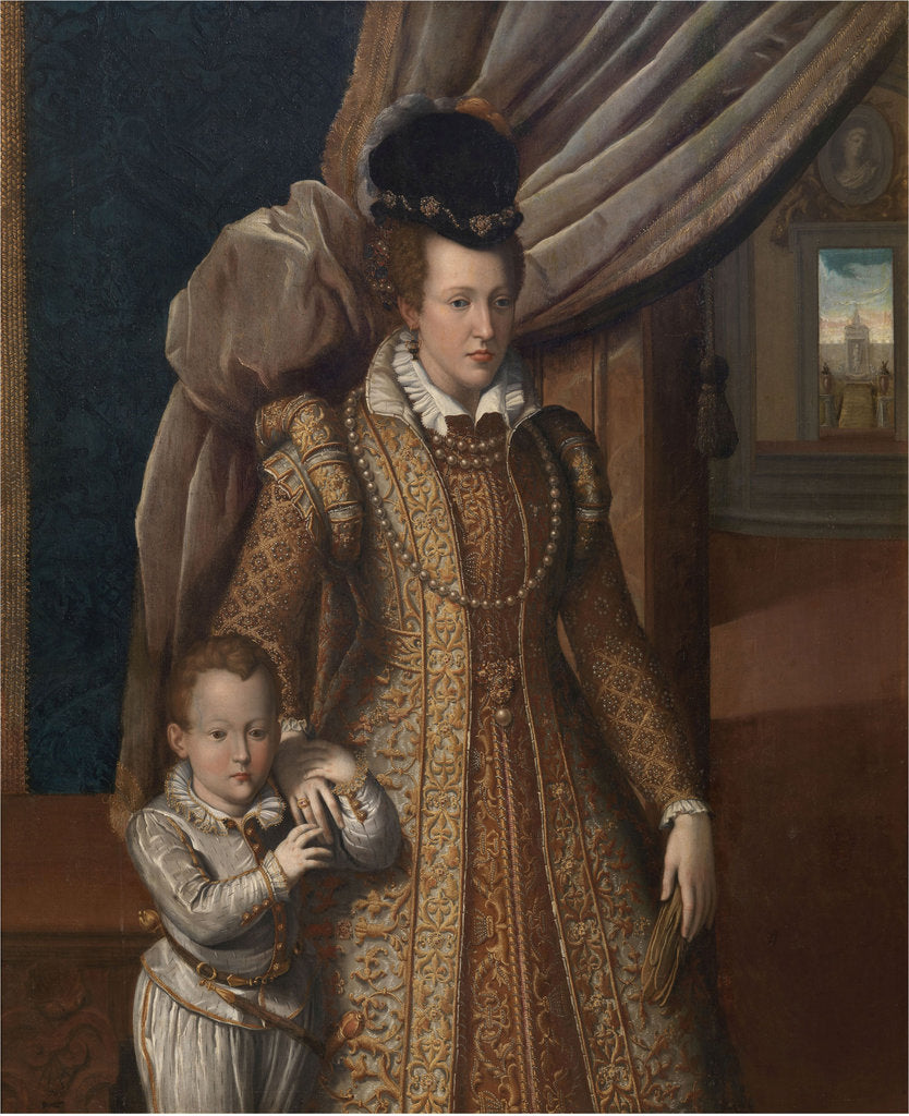 Detail of Portrait of Joanna of Austria, Grand Duchess of Tuscany, and her son Philip de Medici, by Anonymous