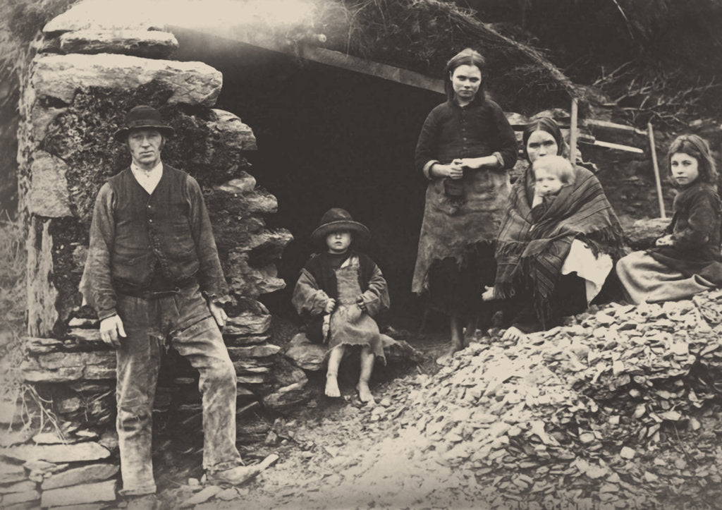 Detail of The Great Famine. A family at the ruins of their house in Killarney, 1888 by Anonymous