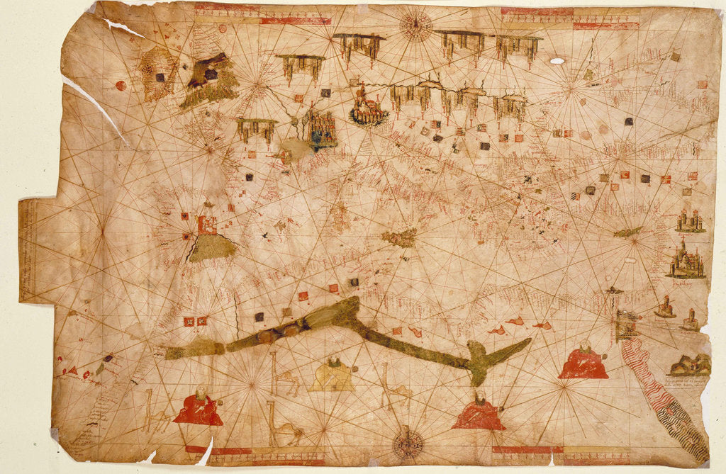 Detail of Nautical chart of the Mediterranean Sea, 1508 by Anonymous