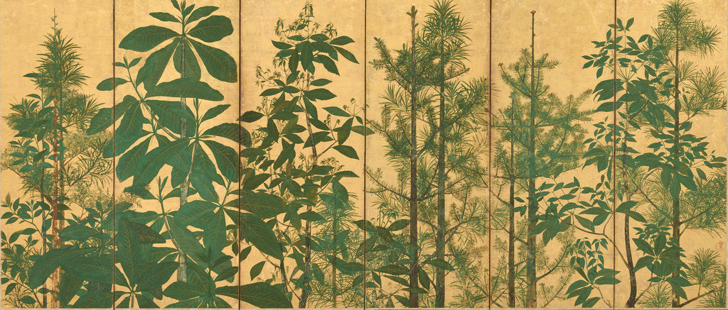 Detail of Trees. A six-section folding screens, Mid of 17th cen by Anonymous