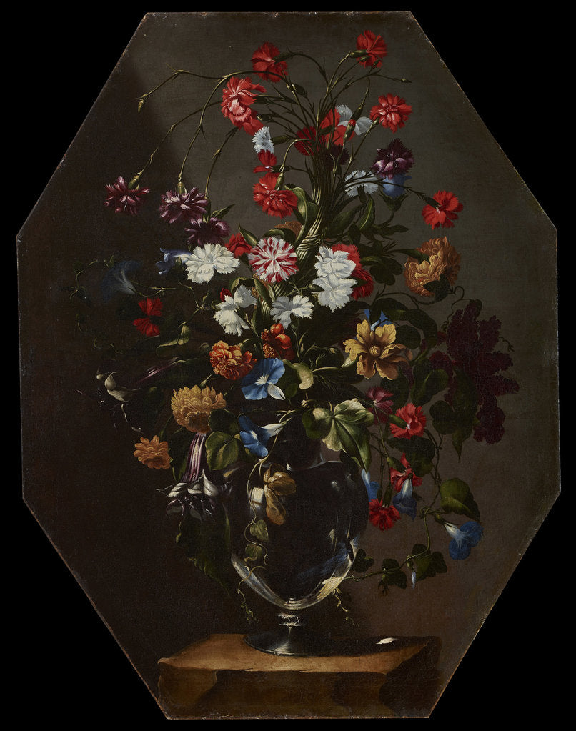 Detail of Carnations, dahlias and hyacinths in a vase, c. 1670 by Anonymous