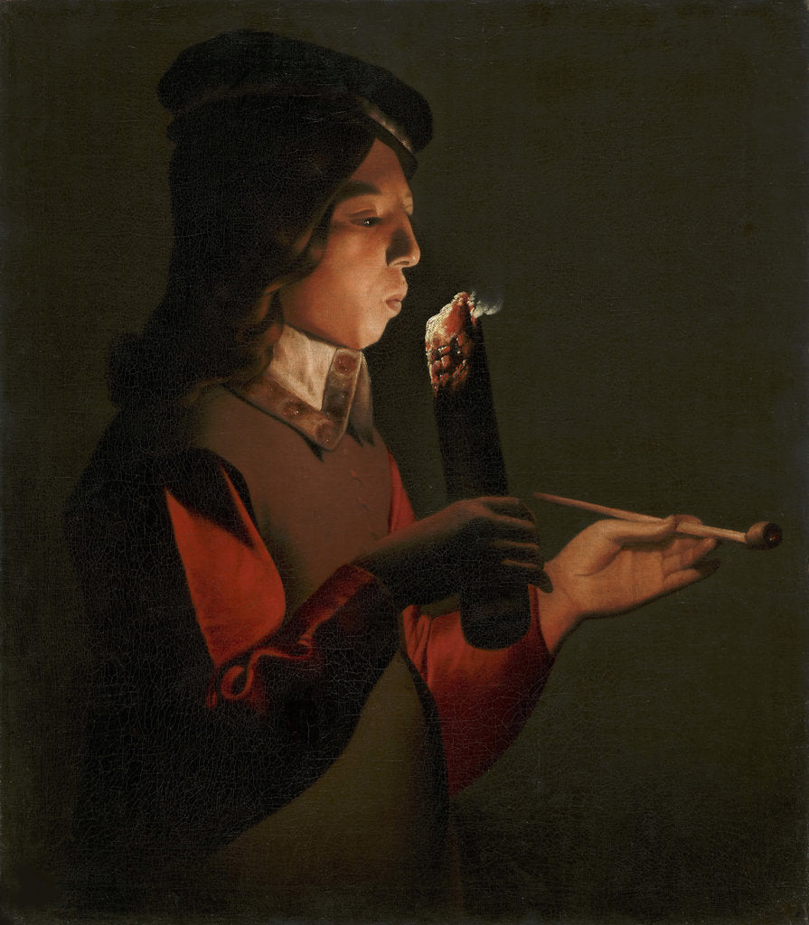 Detail of A young boy with a pipe, blowing on a firebrand, 1645-1648 by Anonymous