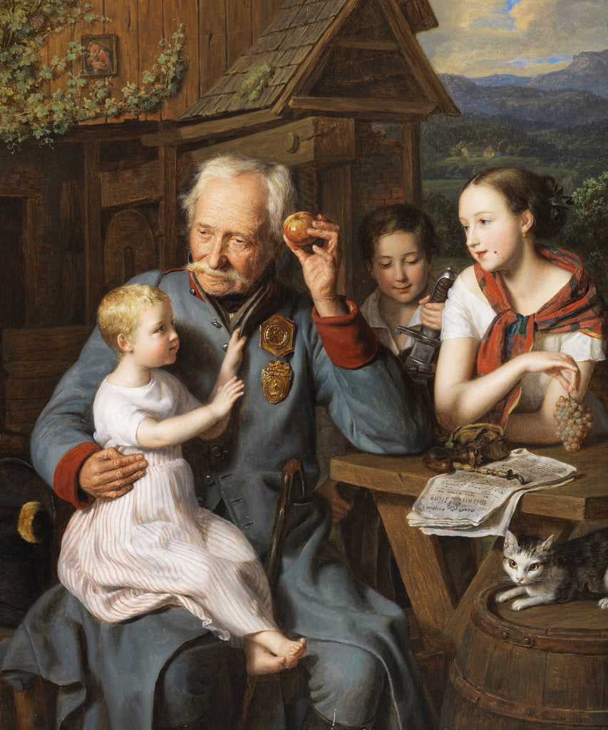 Detail of An old invalid with children, 1827 by Anonymous