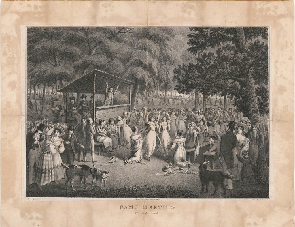 Detail of Camp meeting of the Methodists in North America, c. 1829 by Anonymous