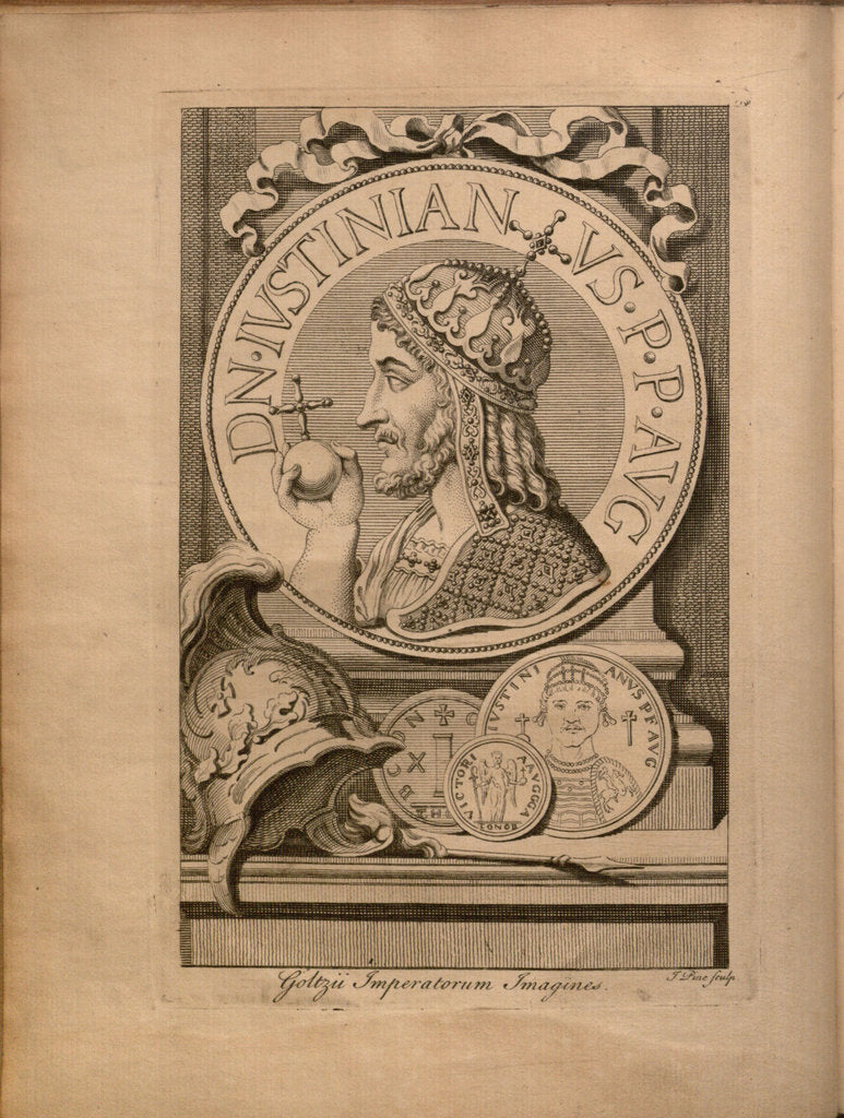 Detail of Emperor Justinian I. From: Jurisprudentia Philologica, Sive Elementa Juris Civilis, 1744 by Anonymous