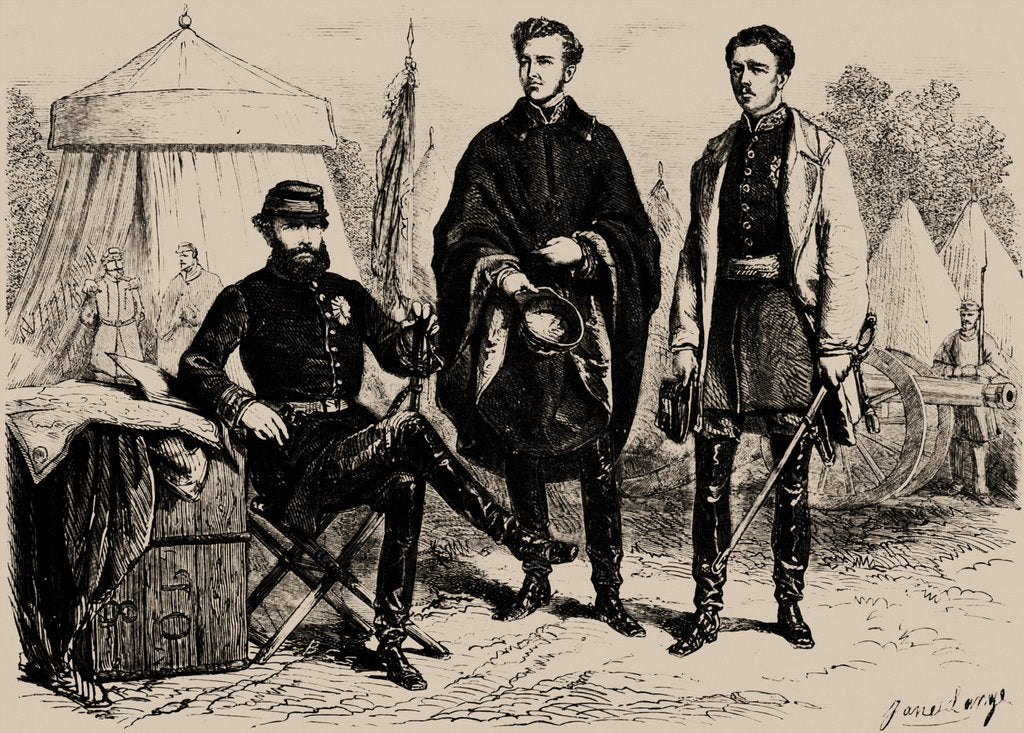 Detail of Emperor Pedro II of Brazil with his two sons-in-law, August of Saxe-Coburg and Gotha and Gaston of O by Anonymous