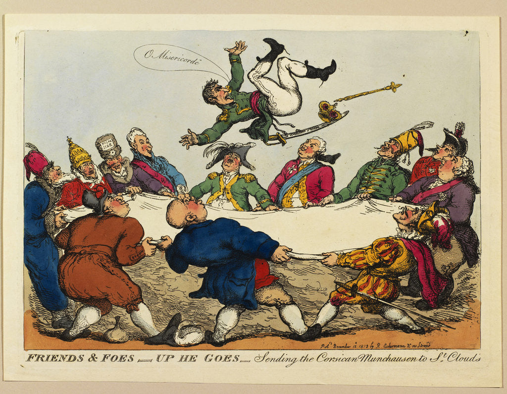 Detail of Friends and foes, up he goes: Sending the Corsican Munchausen to Saint Clouds, 1813 by Anonymous