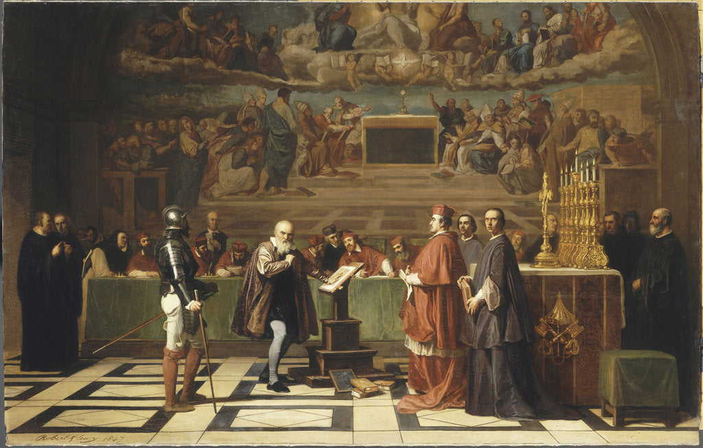 Detail of Galileo Galilei before members of the Holy Office in the Vatican in 1633, 1847 by Anonymous