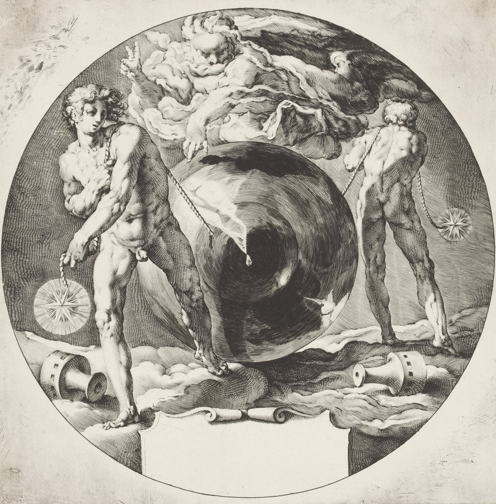 Detail of God creates heaven and earth from a sphere representing unformed chaos by Anonymous