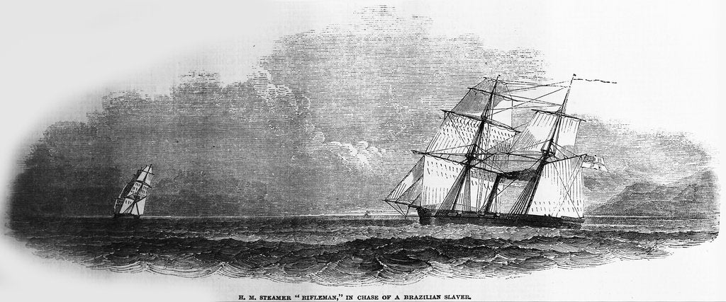 Detail of HMS Rifleman Chasing a Brazilian Slave Ship. From: Illustrated London News, December 14, 1850, 1850 by Anonymous
