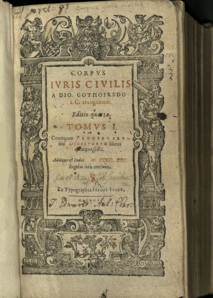 Detail of Justinianus Corpus Iuris Civilis (Body of Civil Law). Frontispiece, 1625 by Anonymous