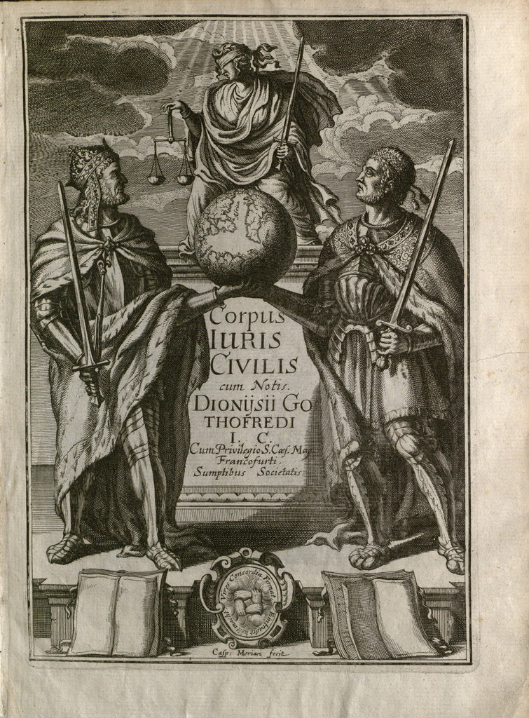 Detail of Justinianus Corpus Iuris Civilis (Body of Civil Law). Frontispiece, 1663 by Anonymous