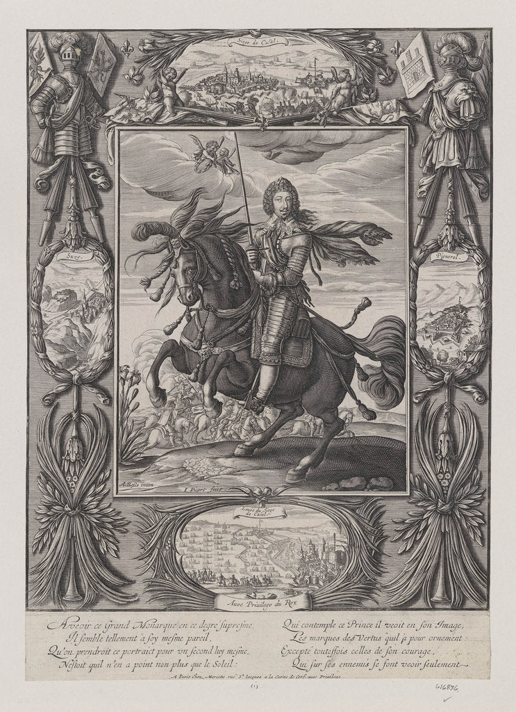 Detail of Louis XIII on horseback with views of besieged towns and fortresses, c.1630 by Anonymous