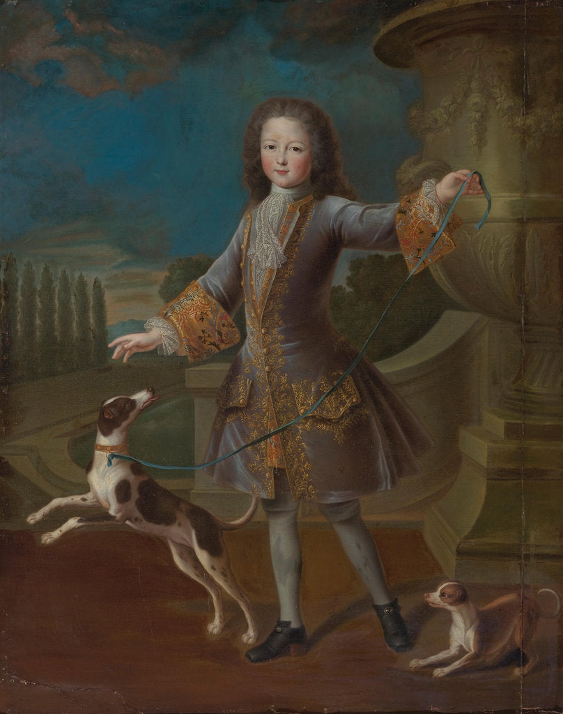 Detail of Louis XV of France With Two Dogs, by Anonymous