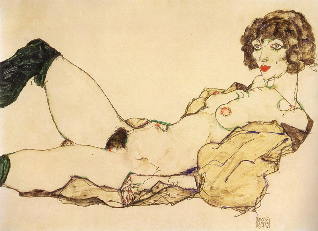 Detail of Lying nude with green stockings, 1917 by Anonymous