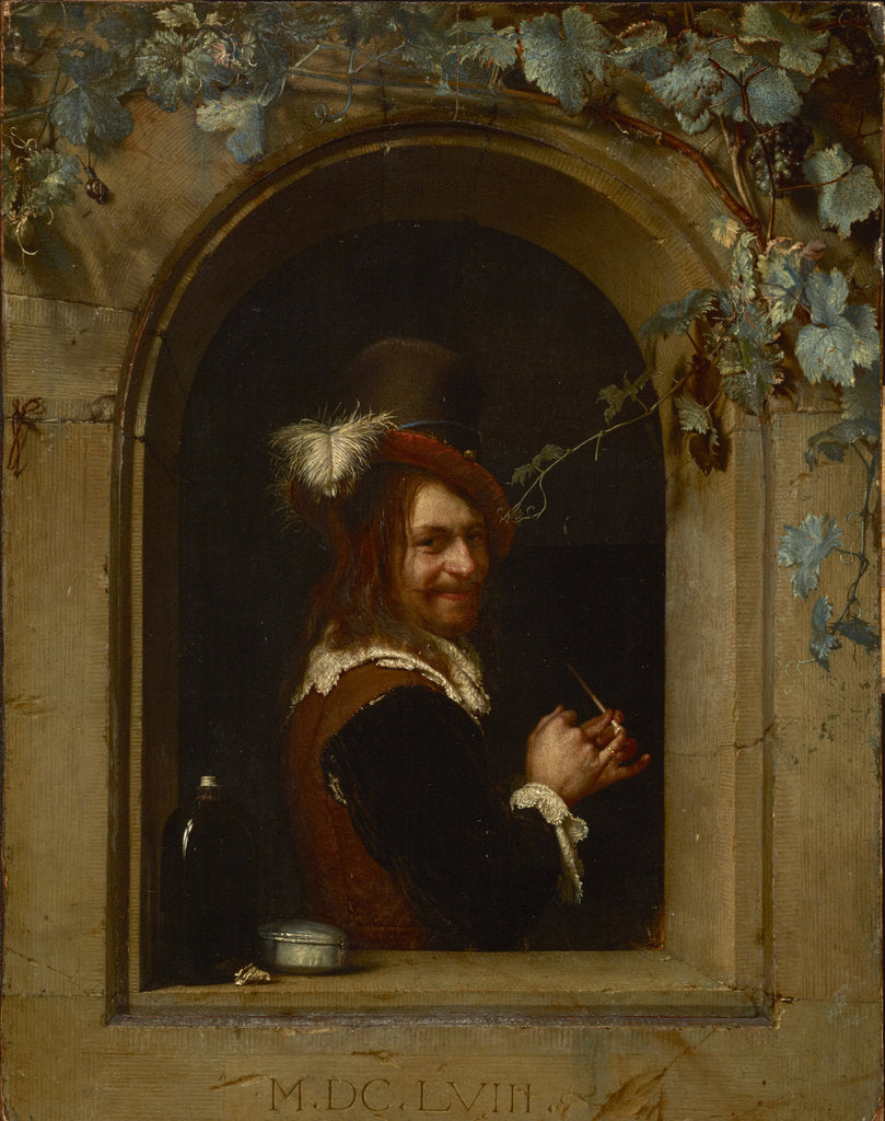 Detail of Man with pipe at a window, ca 1658 by Anonymous