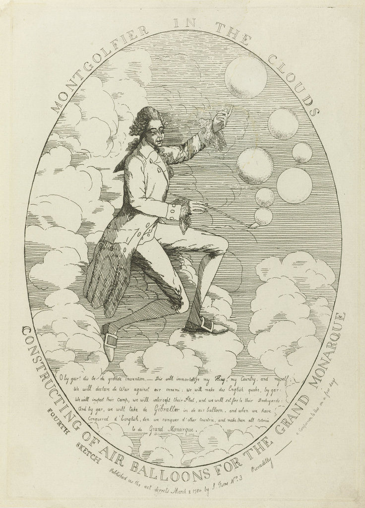 Detail of Montgolfier in the clouds. Constructing of air balloons, 1784 by Anonymous