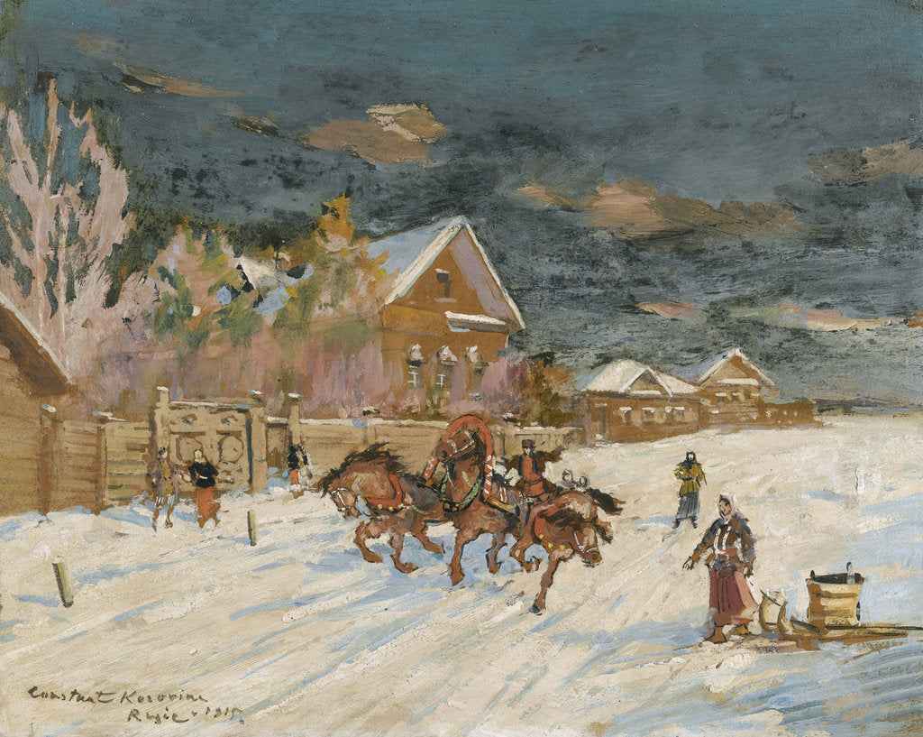 Detail of Russian village in winter, 1915 by Anonymous