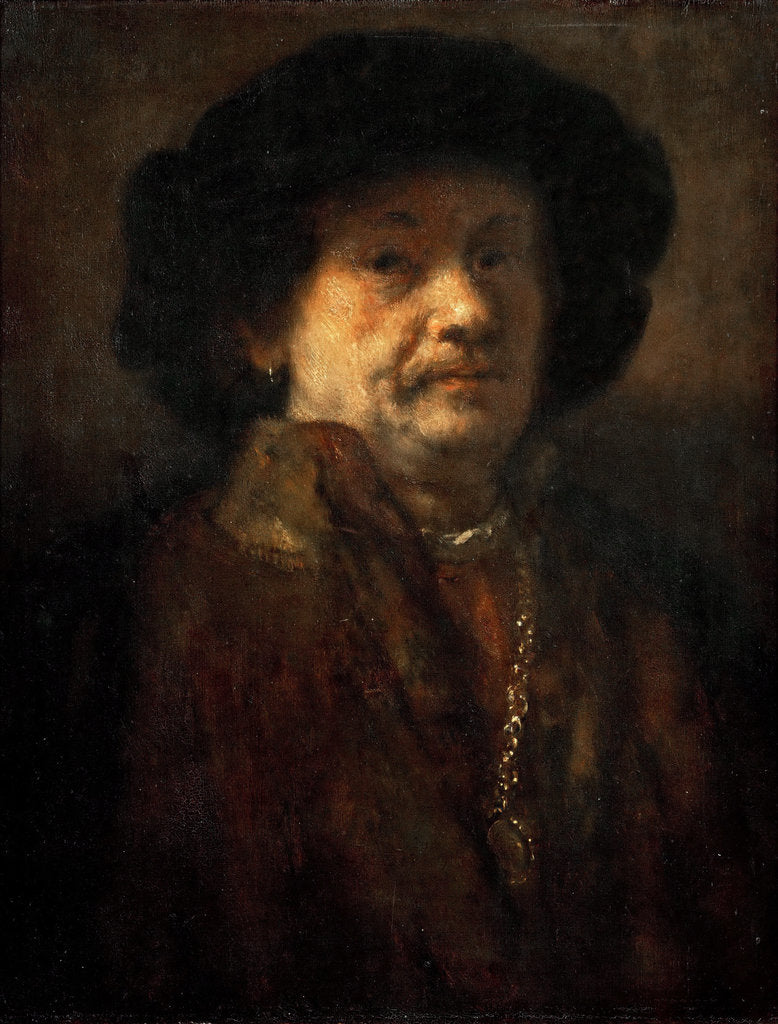 Detail of Self-Portrait in a fur coat with gold chain and earring, 1655 by Anonymous