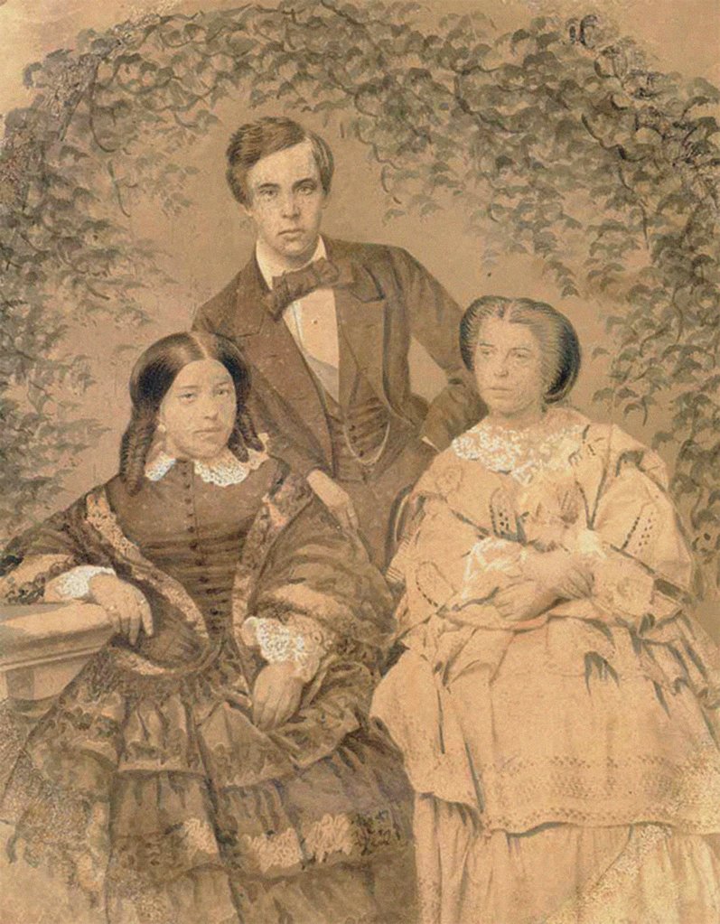 Detail of Sergei Mikhailovich Tretyakov with his wife Elizaveta Tretyakova and her sister Anna Alexeeva, 1850s by Anonymous