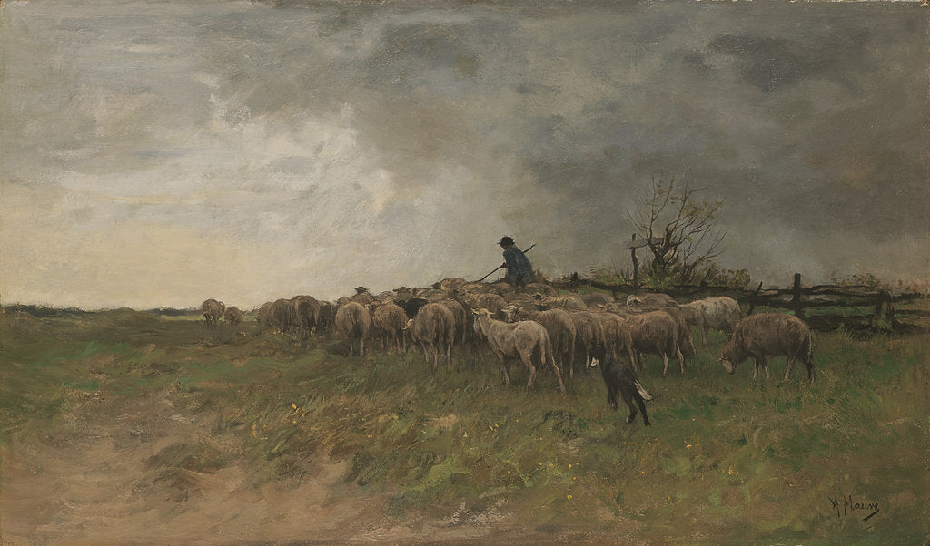 Detail of Shepherd with his flock, by Anonymous