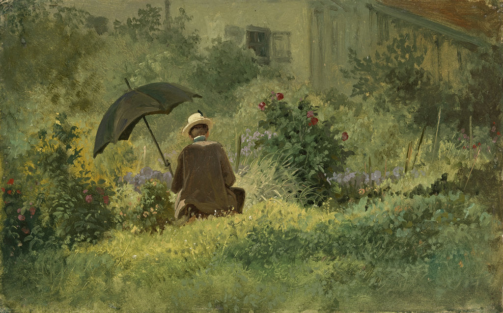 Detail of The painter in the garden, ca 1860 by Anonymous