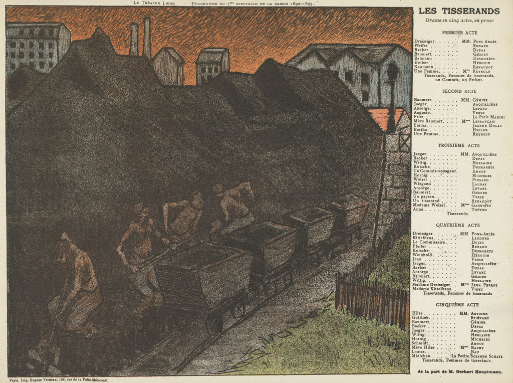 Detail of Theatre programme for The Weavers by Gerhart Hauptmann (Théâtre Libre, 29 May 1893), 1893 by Anonymous