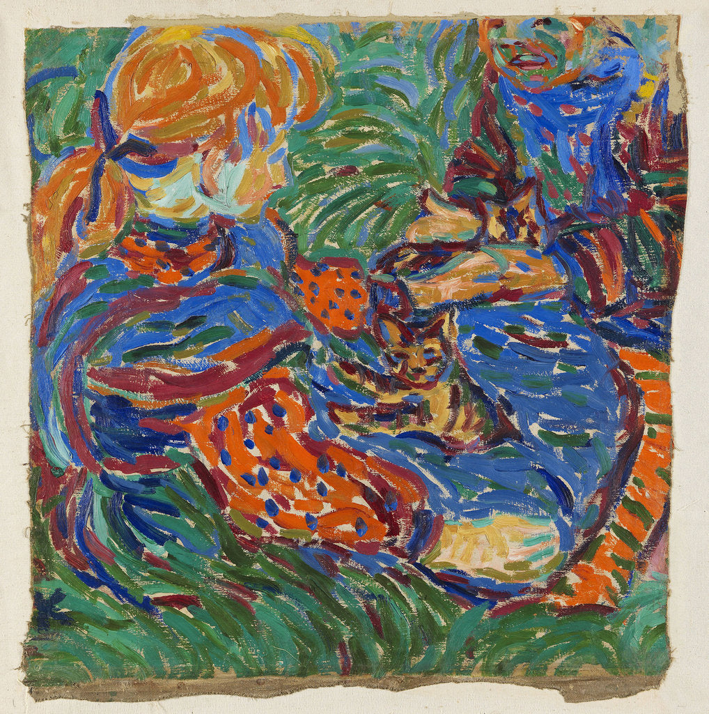 Detail of Two girls playing with cat, 1907 by Anonymous
