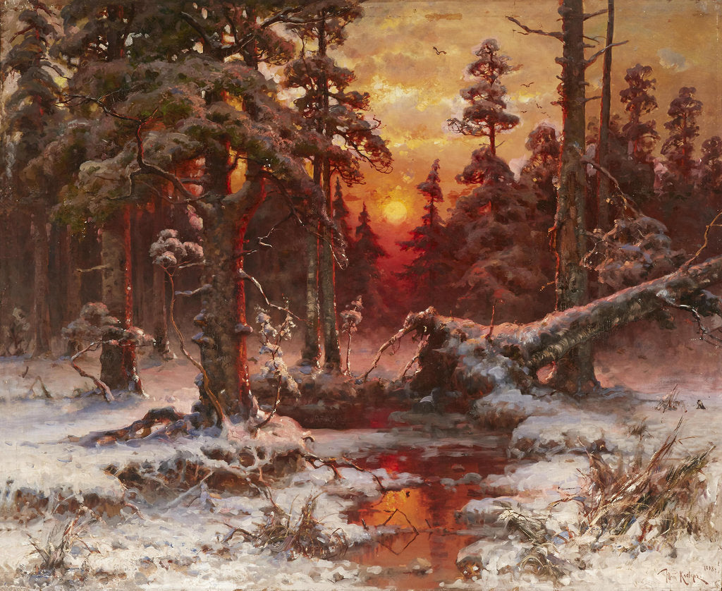 Detail of Winter sunset in a Pine Forest, 1898 by Anonymous