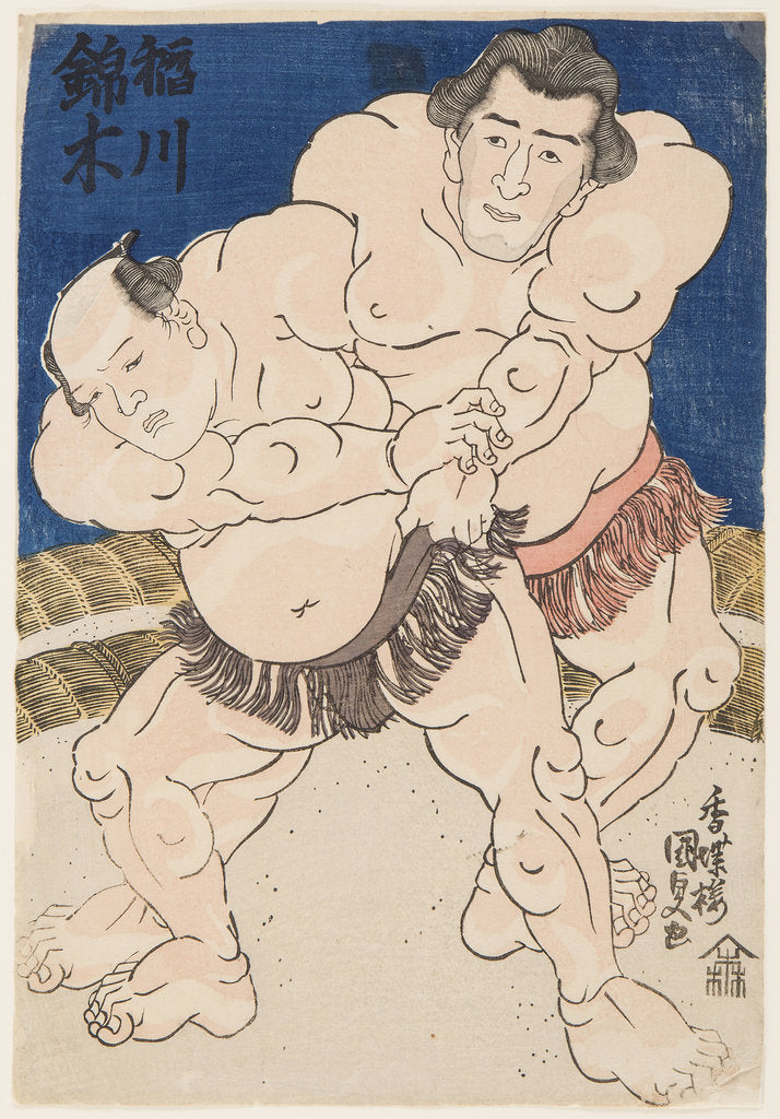 Detail of Wrestling match Inogawa vs Nishikigi, 1843 by Anonymous
