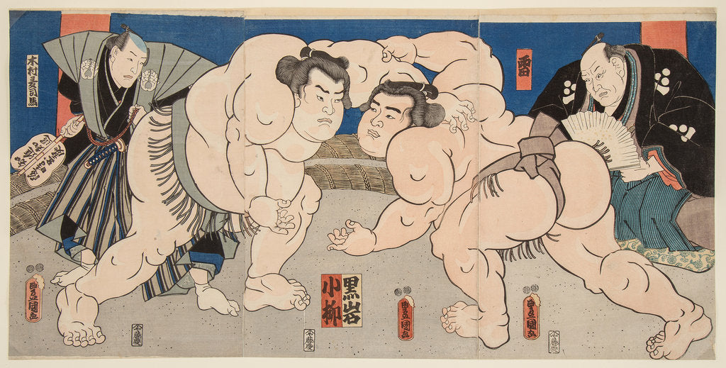 Detail of Wrestling match Koyanagi vs Kuroiwa, 1850 by Anonymous