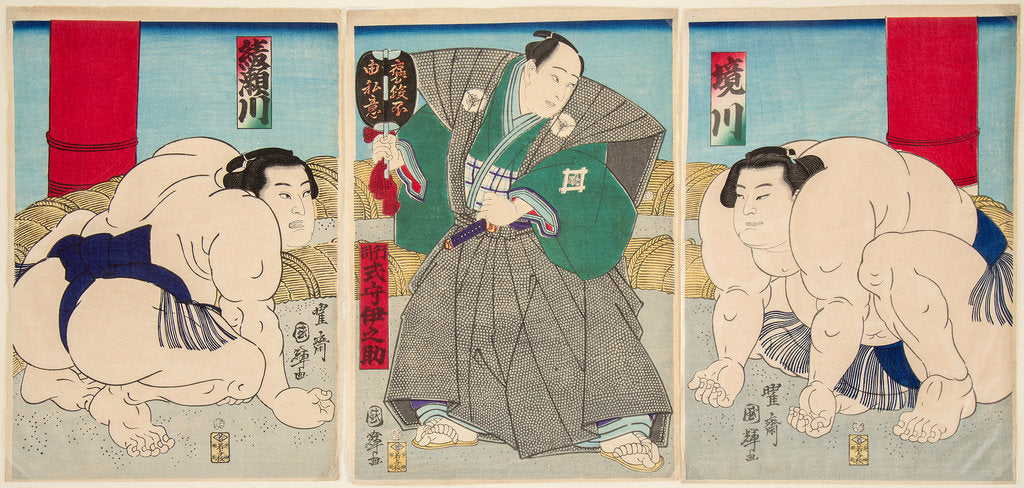 Detail of Wrestling match Shakaigawa vs Ayasemawa, 1873 by Anonymous
