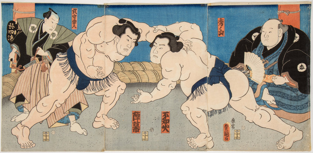 Detail of Wrestling match Shiranui vs Jimmaku, 1860s by Anonymous