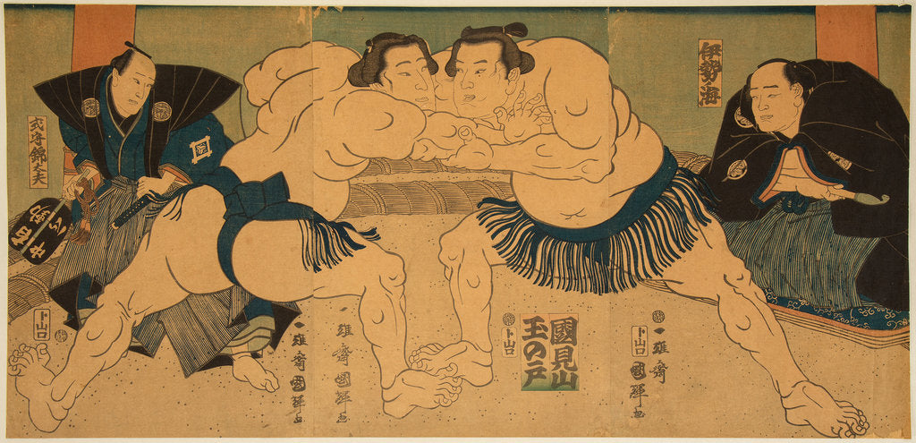 Detail of Wrestling match Tagasugo vs Ayusegawa, 1866 by Anonymous